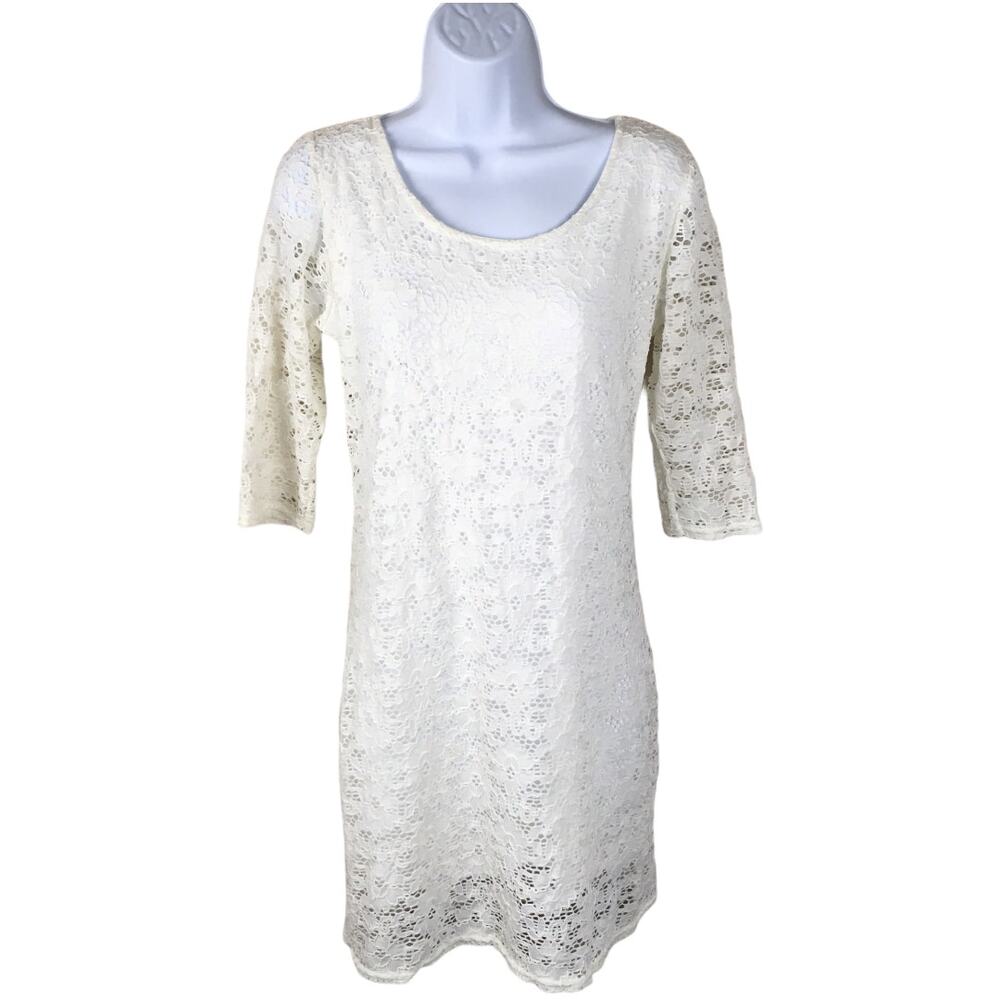 Dress Floral Lace Half Sleeve Scoop Mini Cream Women's‎ Neutral Bridal Shower